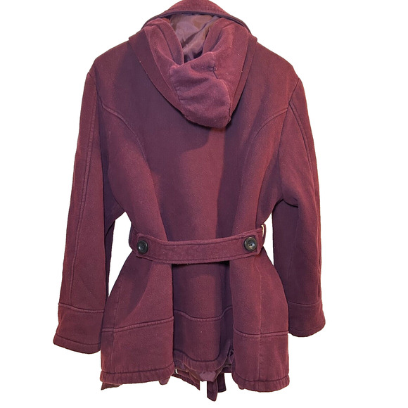 Intl Details Size 2XL Maroon Red Button Front Belted Pea Coat Double Breasted - Picture 2 of 6